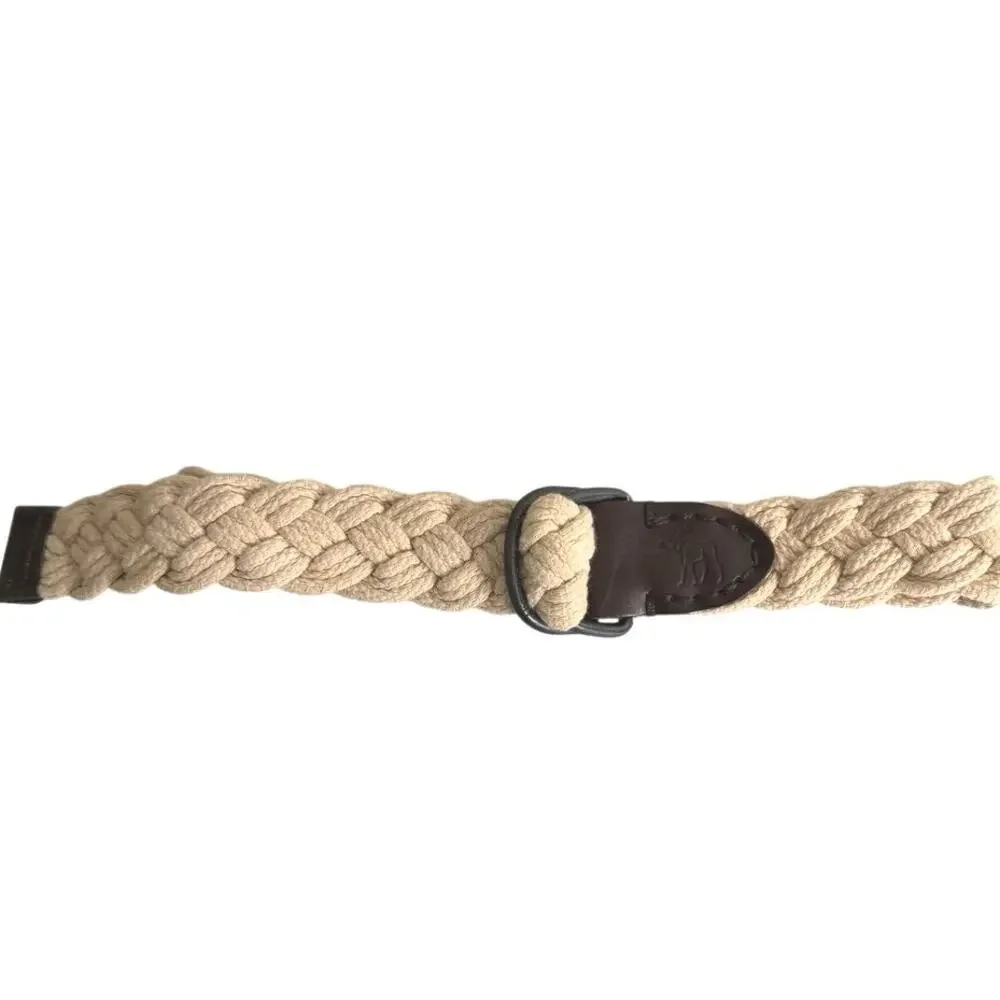 Abercrombie & Fitch woven cotton rope belt featuring brown leather size 28